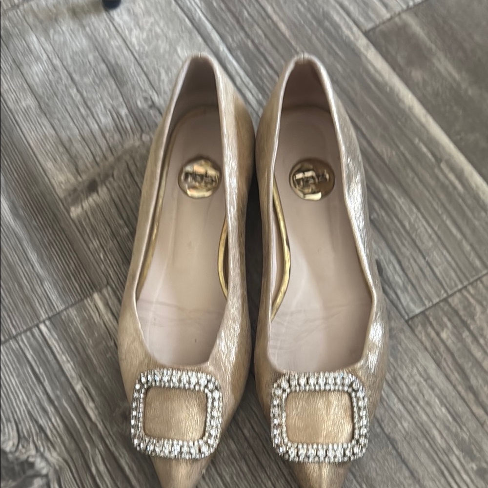 Ras Gold Flats with Embellished Buckle